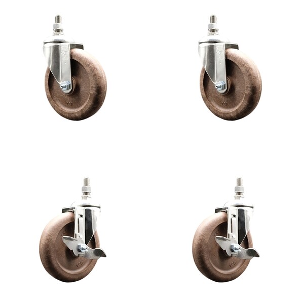 Service Caster 5 Inch 316SS High Temp Glass Filled Nylon 12mm Stem Caster Brakes SCC, 2PK SS316TS20S514-GFNSHT-M1215-2-TLB-2 - main